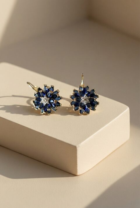 Chiara Hoops in Gold and navy Blue